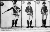 Riksdagen 1792. Tidstypisk uniform.
1. Generalsuniform.
2. Drabantuniform.