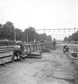 Reportage för Gefle Dagblad. Elektrificering av bangård. 1937