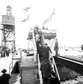 Den 19 februari 1965. Gävle Varv. Sjösättning av båten M/S Tauna.





