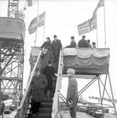 Den 19 februari 1965. Gävle Varv. Sjösättning av båten M/S Tauna.




