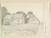 Blekinge, Troarp - Asarum. Gårdsbebyggelse. Teckning av Ferdinand Boberg