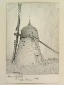 Gotland, Hamra. Väderkvarn. Teckning av Ferdinand Boberg