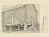 Jämtland, Ovikens sn., Oviken. Loge med tröskverksvandring. Teckning av Ferdinand Boberg