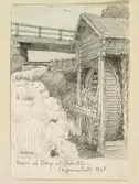 Kvarn och stamp vid Budrillån, Ångermanland. Teckning av Ferdinand Boberg.