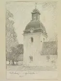 Teckning av Ferdinand Boberg. Halland, Gamla kyrkan