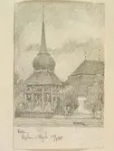 Jämtland, Hallens kyrka. Teckning av Ferdinand Boberg