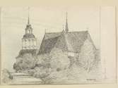 Teckning av Ferdinand Boberg. Norrbotten, Övertorneå kyrka