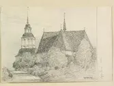 Teckning av Ferdinand Boberg. Norrbotten, Övertorneå kyrka