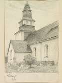 Teckning av Ferdinand Boberg. Östergötland, Aska hd., Kristbergs kyrka