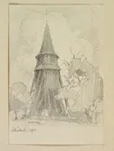 Teckning av Ferdinand Boberg. Östergötland, Hammarkinds hd., Skällviks kyrka, Stapeln