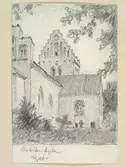 Teckning av Ferdinand Boberg. Skåne, Bjäre hd., Barkåkra kyrka