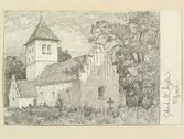 Teckning av Ferdinand Boberg. Skåne, Frosta hd., Skarhults kyrka