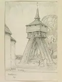 Teckning av Ferdinand Boberg. Småland, Albo hd., Moheda kyrka, Stapeln