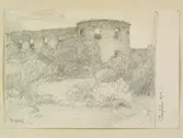 Teckning av Ferdinand Boberg. Borgholm, Slottsruinen