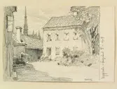 Teckning av Ferdinand Boberg. Uppsala, Åsgränd 5