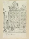 Teckning av Ferdinand Boberg. Stockholm, Staden inom br., Kv. Echo 1,2,3, Stortorget (18)-20