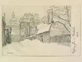 Teckning av Ferdinand Boberg. Stockholm, Söder, Högbergsgatan