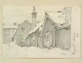 Teckning av Ferdinand Boberg. Stockholm, Söder, Kv. Tjärhovet , Skepparegränd