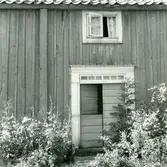 Bostadshus med delad dubbeldörr.