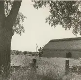 Ladugården öster om kyrkan. Brunnen med vipp.