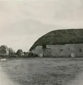 Halmstackar vid ladugårdslängan.