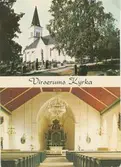 Vykort med interiör och exteriör från Virserums kyrka.
