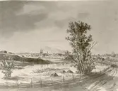 En akvarell som visar ett landskap.