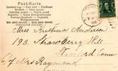 Ett vykort till Kristina Andersson, 193, Strawberry Hill, Stamford, Connecticut. C/o Mrs Raymond från Lotten.
