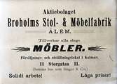 Annons för AB Broholms Stol och Möbelfabrik.