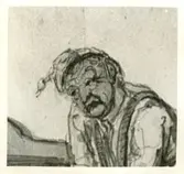 Detalj ur akvarellerad teckning med motiv av en kommendant och en hund. Tecknaren är A Wetterling.