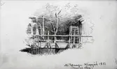 Teckning av Nils Kreuger 1881. Vattenhjul.