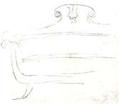 Möbel i senempire, lång, utförd i mahogny med beslag i pressat mässingsbleck. Troligen från Haraldsmåla.