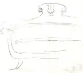 Möbel i senempire, lång, utförd i mahogny med beslag i pressat mässingsbleck. Troligen från Haraldsmåla.