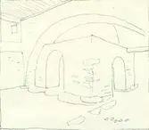 Skiss av bottenvåningen i Kalmar slott, östra längan rum 43 - Kungsköket.