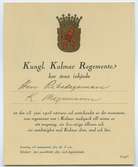 Inbjudningskort från Kungliga Kalmar Regemente till riksdagsman K. Magnusson inför avtäckningen av monumentet i Stadsparken den 23 juni 1923.