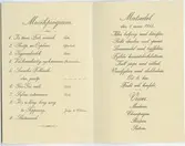 Meny och musikprogram vid en tillställning 1915.