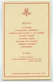Menyn vid Logen Gustaf Adolf högtidsdag fredagen den 1 december 1905.

Kanapeer
Redd grönsaksoppa med kokta degpuffar
Röding på ryskt vis 
Grön sås
Grillad hel anka
Säsongens sallad
Melonbomber [torde vara glass]
Bakverk