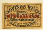 Tändsticksetikett från Jönköpings tändsticksfabrik,  