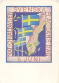 Vykort med anledning av nationaldagen och svenska flaggans dag 6 juni.