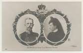 Vykort med porträtt av kung Gustaf V och drottning Victoria av Baden.