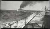 Pansarskeppet DROTTNING VICTORIA till havs, fotograferat från pansarskeppet SVERIGE.