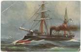 Tryckt holländskt vykort av målning av det tyska örlogsfartyget PRINZ ADALBERT (1864)