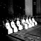 Skara. 
Skaraborgs Lucia 1965, Ewa Hornvall, kröning med biskop Sven Danell.