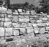 Hornborga sn. 
Hornborga kyrkoruin, detalj av murparti.