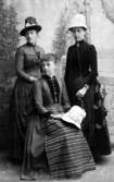 Hilma Ahlman (Sjöstedt), Nanny Sjöstedt (sittande), Anna Blomgren. Hjo år 1886.inv. nr. 86879.