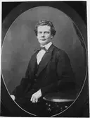 Olof August Brodin  (1840-1911) skeppsbyggare, fartygskonstruktör och skeppsredare. Var även politiker, ledamot av såväl stadsfullmäktige i Gävle samt representant för staden i riksdagens andra kammare. Far till redaren och skeppsbyggaren Erik Brodin. Porträttet taget i hans ungdom.