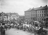 Stora Torget i Linköping en torgdag 1891.
 Andra onsdagen i varje månad hölls vid tiden torghandel med lantbruksprodukter.
 Till höger ses Stora hotellet.