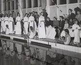 Luciatåg i simhall.