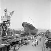 Den 21 maj 1959. Gävle Varv. Stapelavlöpning av M/S 102 Arban.
