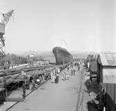 Den 21 maj 1959. Gävle Varv. Stapelavlöpning av M/S 102 Arban.